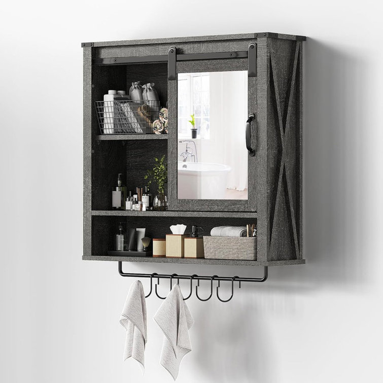 Gracie Oaks Bathroom Wall Mount with Sliding Mirror Door